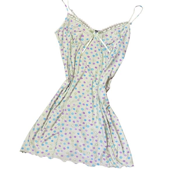 Apt. 9 Pastel Polka Dot Lace Trim Slip Dress Y2K Coquette Nightie Size L - Picture 3 of 5